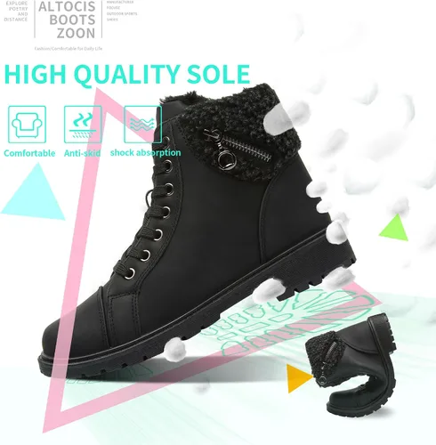 Vista 4 de ALTOCIS Womens Ankle Combat Boots Warm Ankle Winter Boots with Water-Resistant PU Leather,Anti-Slip AnkleSnow Booties