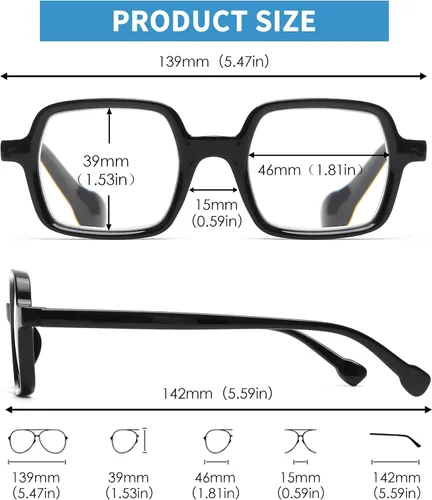 Vista 5 de JM 4 Pack Square Reading Glasses, Blue Light Blocking Computer Reader for women men, Spring Hinge