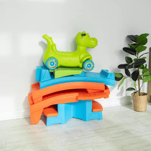 Vista 6 de Step2 Dino Dash Up & Down Roller Coaster para niños, vehículo de juguete para empujar, juego de interior/exterior, hecho de plástico duradero