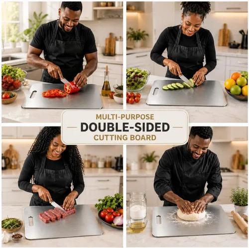 Vista 6 de 3 Pack Double Sided Stainless Steel Cutting Board for Kitchen