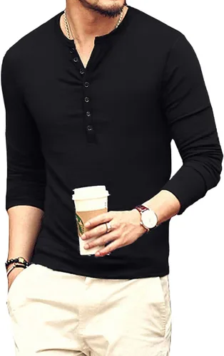 Vista 2 de YTD Camiseta básica Henley de manga larga para hombre