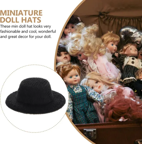 Vista 7 de Toyvian 20 sombreros de muñeca en miniatura, mini sombreros formales de fieltro negro, sombrero occidental para manualidades, adornos de Navidad