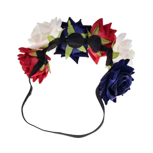 Vista 3 de June Bloomy Diadema de terciopelo con diseño de rosas rojas para Halloween, boda, corona floral, guirnalda de halo para fiesta, sesión de fotos