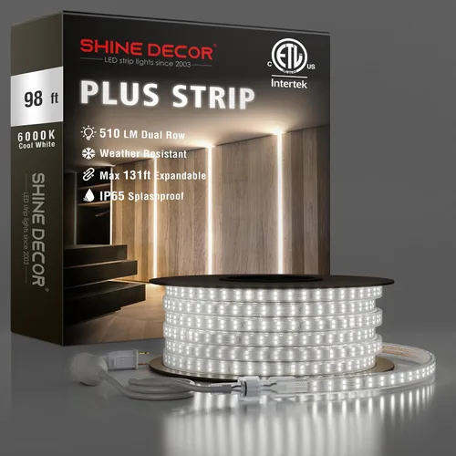 Vista 11 de Shine Decor Tira de luces LED Plus CA 120V, cuerda brillante de doble fila conectable, ETL IP65 impermeable y resistente a la intemperie para Blanco