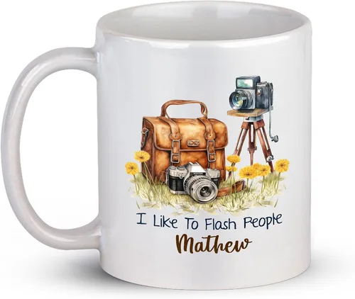 Vista 11 de Taza de café personalizada con nombre, taza de regalo personalizada para amantes de la fotografía, amigos, familia, taza de té blanca de 11 o 15