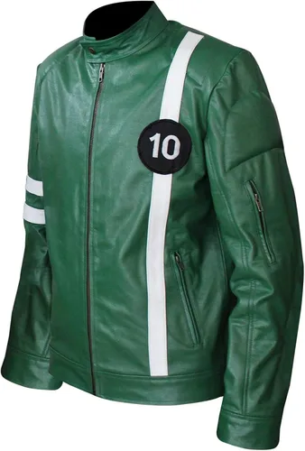 Vista 2 de Disfraz de superhéroe Ben Ten Alien Green Force de cuero real para hombre Chaqueta clásica Omniverse de Ben