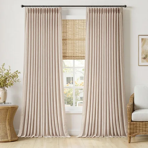 Vista 25 de MIULEE Cortinas de lino gruesas con pinzas plegadas de 96 pulgadas de largo, 2 paneles para sala de estar y dormitorio, cortinas de ventana Natural