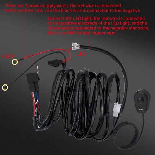 Vista 5 de Kit de arnés de cableado de barra de luces LED, interruptor de encendido y apagado DC12V, fusible de cuchilla de relé de alimentación de 14 AWG, kit