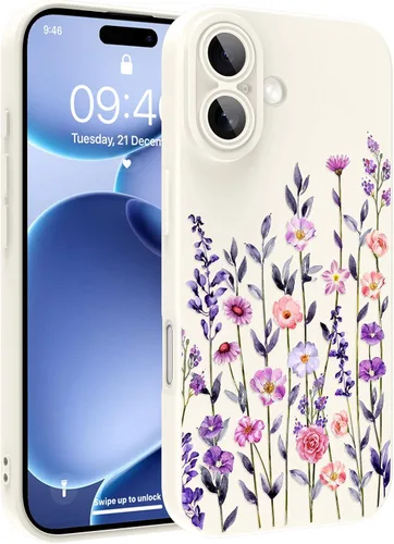 Vista 67 de Magnético para iPhone 13 con protector de pantalla [Compatible con MagSafe] Diseño de patrón floral de flores bonitas, funda delgada a prueba
