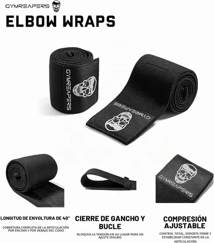 Vista 2 de Gymreapers Coderas de levantamiento de pesas (1 par) – Correa de compresión flexible de 40 pulgadas para codo y soporte para articulaciones