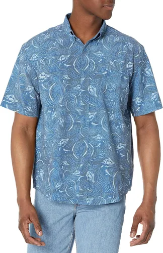 Vista 21 de HUK Camisa Kc Scott estampada Kona, camisa de rendimiento con botones de manga larga para hombre Fish Chaos - Blanco