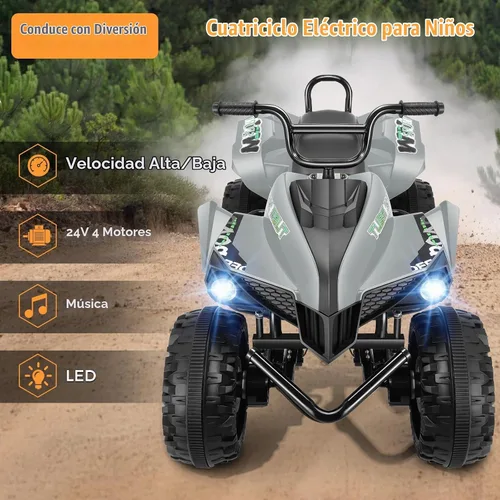 Vista 3 de Hikole ATV XL de 24 V, 4 ruedas para niños de 6 a 14 años, 2 plazas, gris Gris oscuro