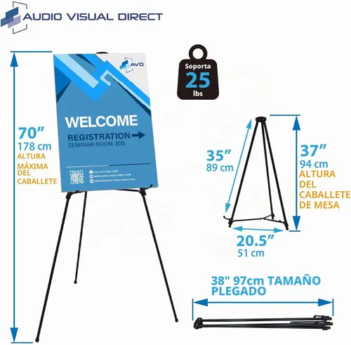 Vista 3 de Caballete de visualización telescópico de aluminio ligero, 70 pulgadas, negro