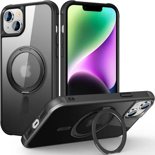 Vista 32 de Funda para iPhone 11 con soporte de anillo magnético giratorio de 360° [compatible con Mag-Safe] [Protección de grado militar] Funda translúcida