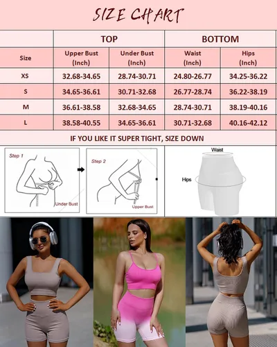 Vista 3 de FINETOO Workout Sets for Women 4 Pieces Ribbed Crop Tank Shorts Active Gym Exercise High Waisted Sports Yoga Outfit S-L