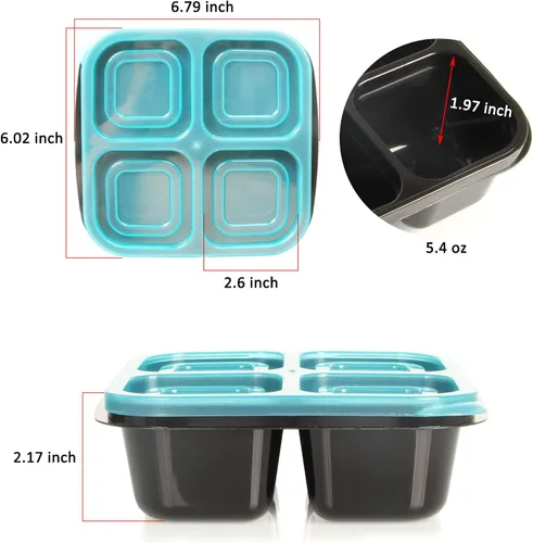 Vista 2 de Youngever Paquete de 8 recipientes de alimentos reutilizables de 4 compartimentos, lonchera Bento, contenedores de preparación de comidas