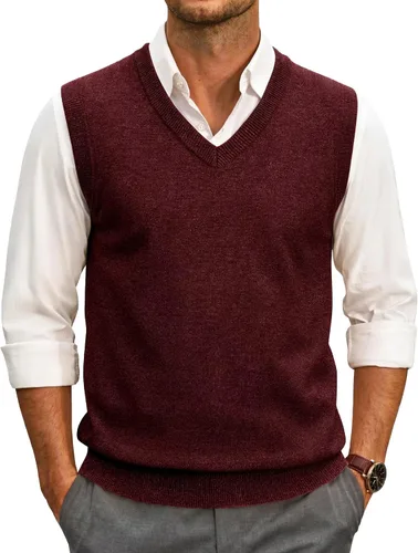 Vista 20 de COOFANDY Suéter sin mangas para hombre, chaleco con cuello en V, jersey de algodón sólido Azul claro