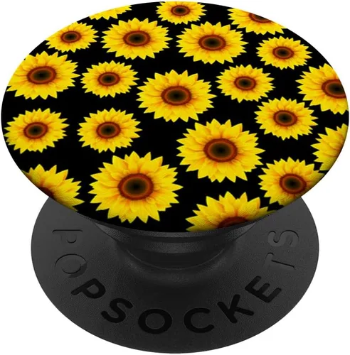 Vista 6 de Decoración de girasol amarillo sol flor fondo negro Girasol PopSockets MagSafe PopGrip para iPhone