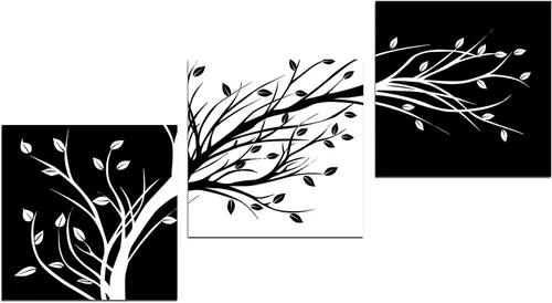 Vista 8 de Wieco Art - Hojas enmarcadas modernas de 3 paneles, arte de flores en lienzo, impresiones en negro y blanco, árboles florales abstractos, pinturas