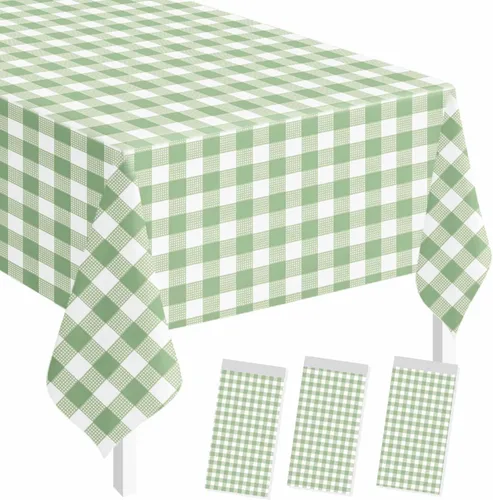 Vista 18 de SietDESEO - Paquete de 2 manteles a cuadros azul y blanco, 54 x 108 pulgadas, mantel premium desechable de plástico para picnic, diseño gingham