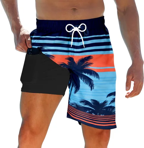 Vista 13 de Trajes de baño para hombre con forro de compresión 2 en 1 Shorts de tabla de 9 pulgadas de secado rápido con bolsillos Blanco