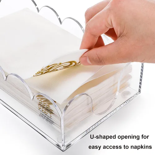 Vista 5 de ZEAYEA Paquete de 2 servilleteros acrílicos, soportes transparentes para toallas de invitados para fiestas, bodas, bandeja decorativa para toallas