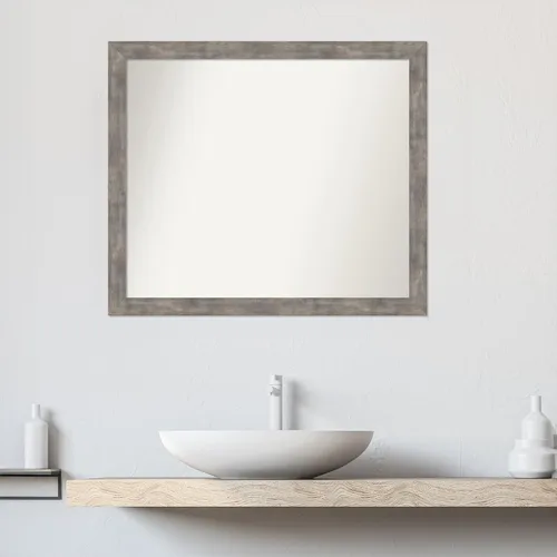 Vista 209 de Amanti Art Silver Bathroom Mirror for Over Sink, 26x35 Custom Made Marred Pewter Rectangle Vanity Mirror, Large Casual Wood Frame, Hangs Horizonally
