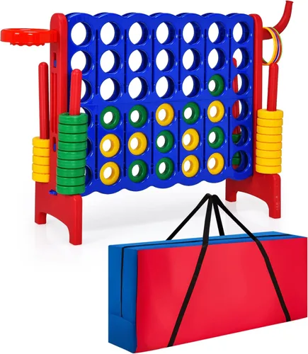 Vista 9 de COSTWAY Juego gigante gigante de 4 a puntuación con bolsa de transporte, juego de 2.5 pies para interiores y exteriores con aro de baloncesto, juego