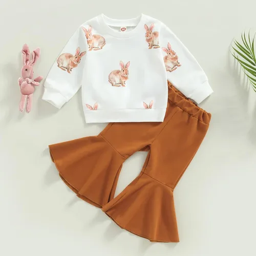 Vista 23 de Kaipiclos Ropa occidental para bebé niña, con lindo estampado con volantes, manga larga, pantalones para otoño e invierno, trajes de vaquera