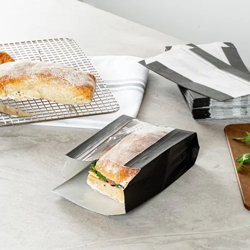 Vista 7 de Restaurantware Bag Tek - Bolsas de papel para pan de 4.5 x 2.5 x 8.5 pulgadas, 100 bolsas de papel de baguette a prueba de grasa, microperforadas
