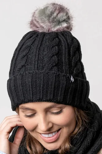Vista 3 de Heat Holders - Gorro térmico de punto grueso para mujer con pompón Negro