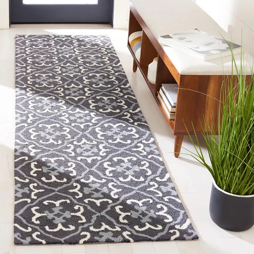Vista 21 de SAFAVIEH Four Seasons Collection FRS234A - Alfombra de pasillo floral con gancho a mano, 2 pies 3 pulgadas x 8 pies, color azul/marfil