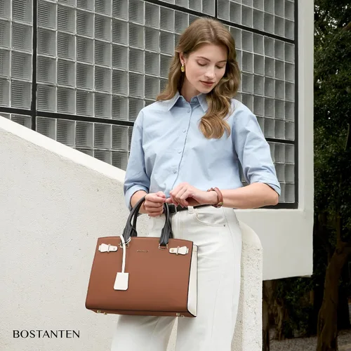 Vista 2 de BOSTANTEN Bolso de cuero para mujer, bolso bandolera con asa superior