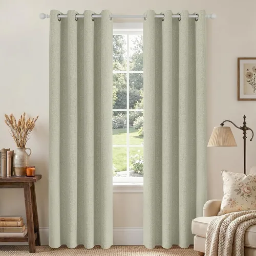 Vista 15 de Joydeco Cortinas negras 100% opacas para dormitorio, oscurecimiento de habitación, aislamiento térmico, cortinas cortas texturizadas con ojales