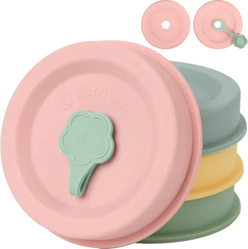 Vista 10 de CREADOR ORIGINAL - Tapas de Silicona FlipFit™ para Frascos Mason con Orificio para Pajilla - Ajuste Dual para Frascos Mason de Boca Regular y Boca