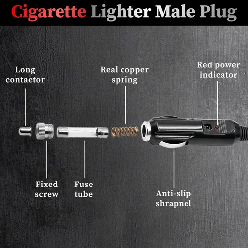 Vista 3 de Enchufe de encendedor de cigarrillos resistente de 12 AWG, cable adaptador de enchufe macho de encendedor de cigarrillos de 10 pies con luces LED