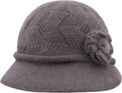 Vista 28 de C-US - Gorro de punto cálido para mujer, con visera de ganchillo con acento de flores