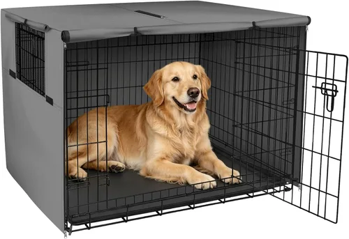 Vista 32 de Explore Land - Funda para jaula para perros, 18 pulgadas, color negro Parasol de poliéster resistente, ajuste universal para jaula de alambre