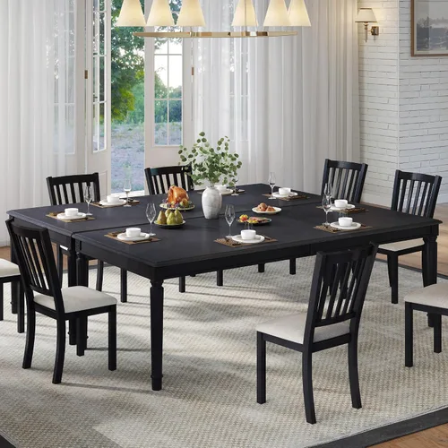 Vista 7 de AMERLIFE Mesa de comedor de granja de 79 pulgadas para 6 a 8, mesa de comedor rectangular grande de madera maciza con patas cónicas romanas, mesa