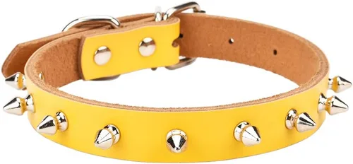 Vista 8 de Collar de cuero vacuno genuino ajustable para gatos y cachorros de perro, A-ROJO