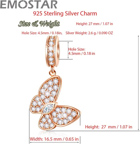 Vista 3 de Sparkling Insect Charms fit European Bracelet Necklace, Butterfly Pendant, Dragonfly Charms, Rose Gold Honeybee Charms, Ladybird Beetle Charms in