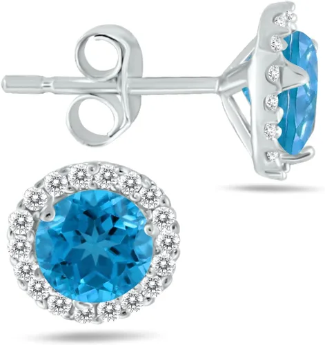 Vista 5 de Aretes de tuerca de diamantes naturales y piedras preciosas genuinas de 0.197 in en oro blanco de 14 quilates