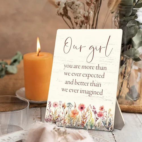 Vista 5 de Decoración de guardería para bebé, con texto en inglés "Our Girl You are More Than We Ever Expected", letrero de madera de 5 x 7 pulgadas, letreros
