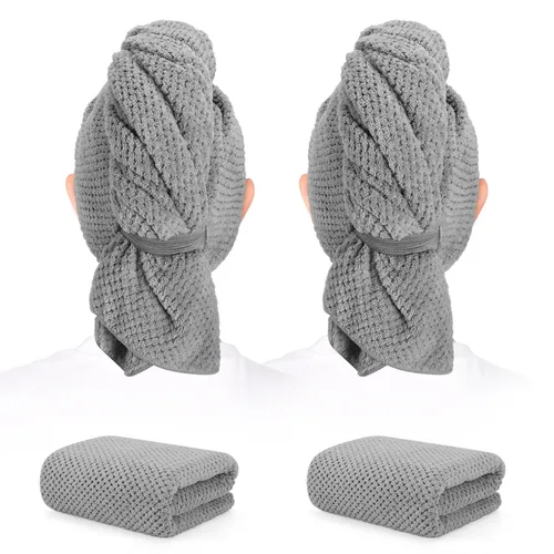 Vista 12 de Paquete de 2 toallas de microfibra para el cabello - 41 x 24 pulgadas, súper suaves, absorbentes, de secado rápido sin encrespamiento, envoltorio
