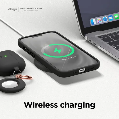 Vista 7 de elago Compatible con funda para iPhone 13 Pro, funda de silicona líquida, cubierta protectora de cuerpo completo, delgada, forro de microfibra Negro