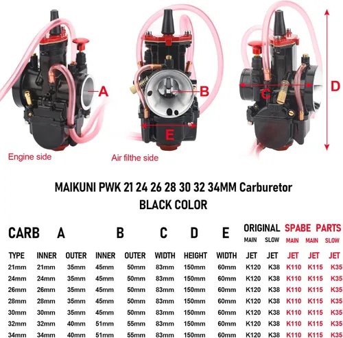 Vista 7 de Carburador PWK de 1.102 in para motor 2T 4T Dirt Bike Motocross Scooter ATV Quad Go Kart
