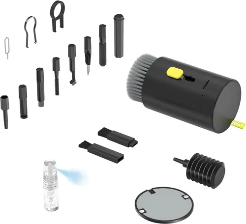 Vista 7 de Tounee Kit limpiador de teclado, kit de limpieza electrónica con cepillo grande retráctil, portátil, kit de herramientas múltiples 20 en 1 para Negro