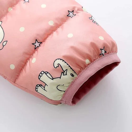 Vista 5 de Toddler Boy Girl Puffer Padded Jackets Kids Snowsuit with Bear Ears Cute Cartoon Print Hooded Down Coats Winter Warm A002