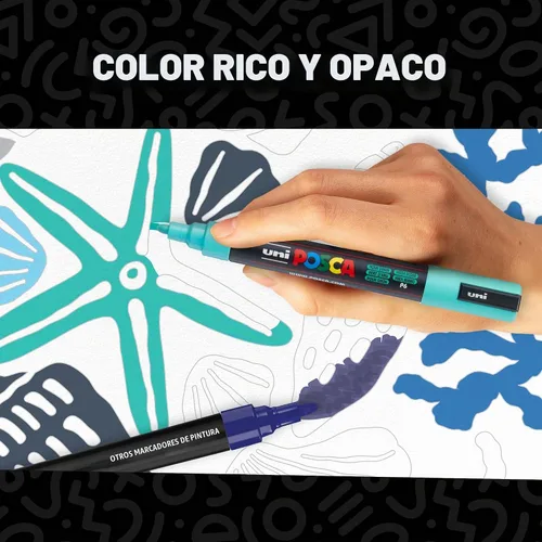 Vista 2 de Posca PC-5M Rotuladores de Pintura a Base de Agua, Punta Media Reversible (1.8-2.5mm), Tono Fresco, Pack de 8 Frío