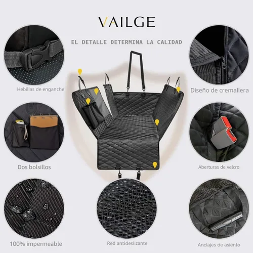 Vista 6 de Vailge Hamaca de coche para perro, 100% impermeable con ventana de malla, evita arañazos y fundas antideslizantes para asiento trasero
